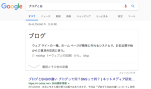 ポジション・ゼロの一例：「ブログとは」と入力して検索すると…